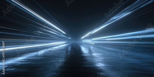 Abstract Blue Light Streaks Speed Motion Blur Background.