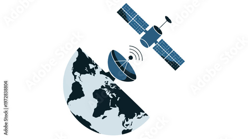 Broken global satellite communication system with disrupted earth and disconnected receiver dish