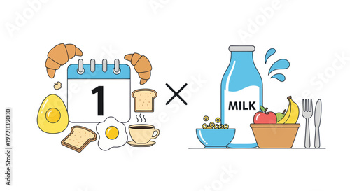 Healthy breakfast food and milk.