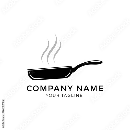 Minimalist Frying Pan Logo with Steam for Culinary Business.