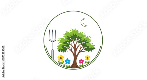 Tree with colorful flowers plate logo.
