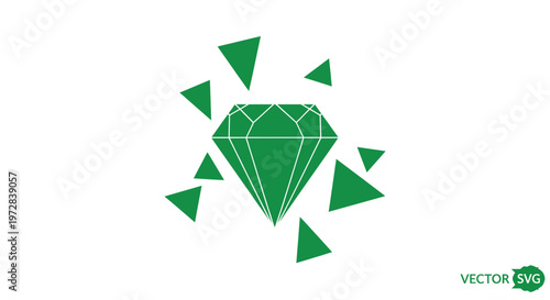 Green Diamond Gemstone with Exploding Triangles Abstract Background