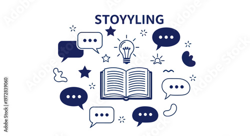 Book with lightbulb and chat bubbles.