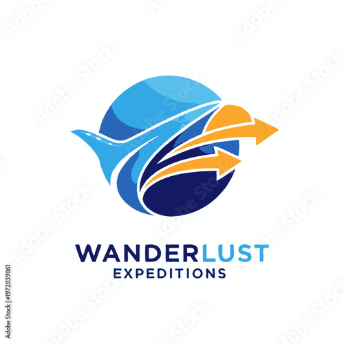 Wanderlust Expeditions Logo with Globe and Arrows.