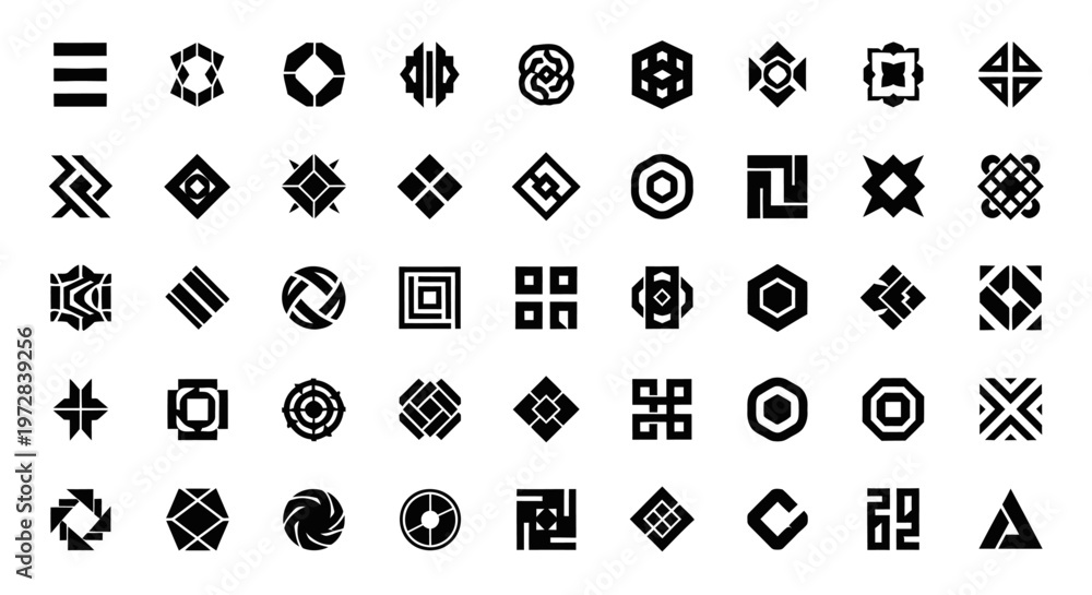 Fototapeta premium Black geometric shapes and symbols.