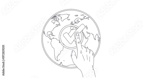 Hand Holding Globe with Checkmark.