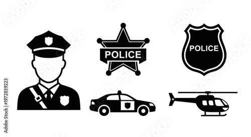 Police Officer and Emergency Vehicles Icons.