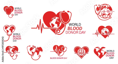 World Blood Donor Day Medical Icons.