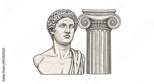 Ancient Greek Male Bust Statue.