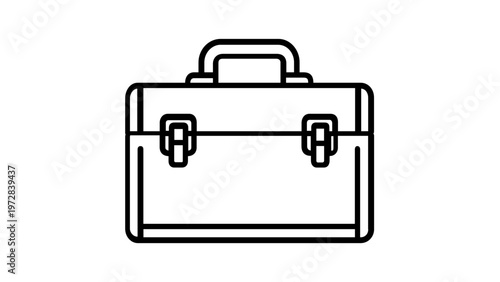 Toolbox Vector Icon Illustration: Minimalist Black and White Line Art Design of a Professional Tool Chest for Construction, Repair, DIY Projects, and Maintenance Equipment Storage.