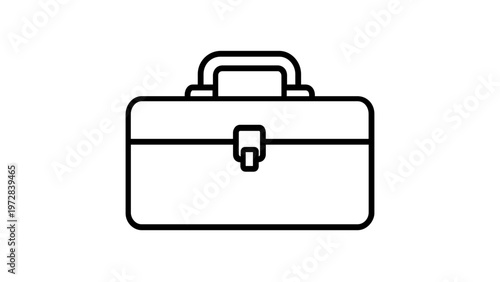 Minimalist black and white vector line icon illustration of a construction toolbox or tool chest for DIY home repair, maintenance, and professional handyman equipment storage projects.