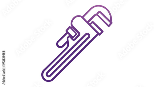 Professional Pipe Wrench Vector Icon Illustration for Plumbing and Construction Projects, Minimalist Purple Gradient Line Art Design, Scalable Graphic for Industrial and DIY Tool Concepts