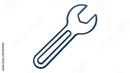 Blue minimalist wrench line icon vector illustration for construction, repair, and maintenance projects. Scalable flat design symbol for hardware, mechanical work, and DIY home improvement.