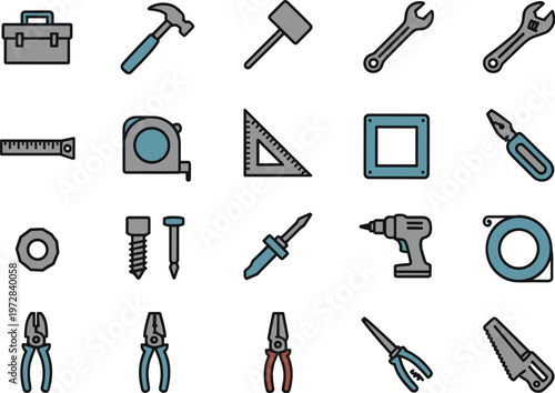 Assortment of Hand Tools and Hardware Icons toolbox