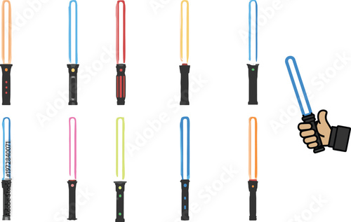 Φωτογραφία Assortment of Lightsabers and a Hand Holding One sword