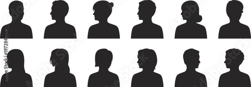 Diverse Human Silhouettes Facing Left and Right Keywords: silhouette, people, profile, head