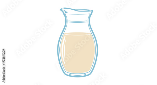 Illustration of a glass pitcher filled with milk on a white background.