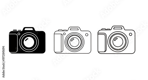 Three Camera Icon Set in Black White and Gray.