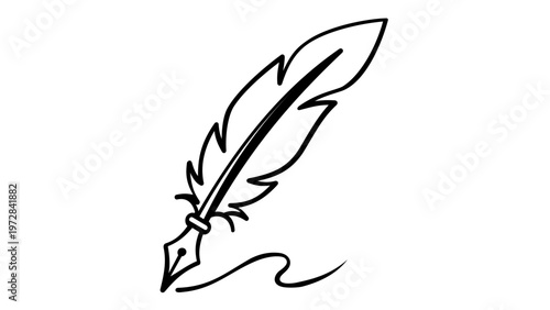 Vector icon illustration of a classic quill pen with a fountain pen nib, minimalist line art design for literature, writing, poetry, and creative storytelling, scalable AI-generated graphic.