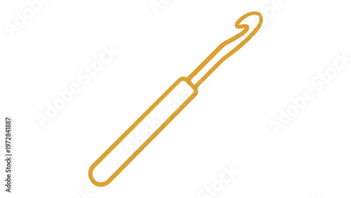 Minimalist Gold Crochet Hook Vector Icon Illustration for Crafting, Knitting, and DIY Projects. Scalable Flat Design Graphic for Hobbyists, Handmade Art, and Creative Needlework Enthusiasts.