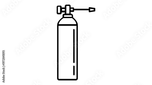 Minimalist gas cylinder vector icon illustration featuring a pressurized tank with valve and nozzle. Clean line art for medical oxygen, industrial gas, or scuba diving equipment.