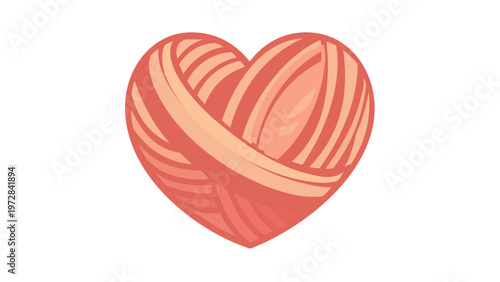 Heart-shaped ball of yarn vector illustration, minimalist flat icon representing love for knitting, crochet, sewing, and handmade textile crafts, creative hobby symbol, AI-generated art.