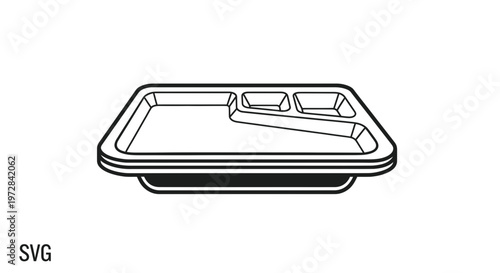 Empty Divided Lunch Tray Icon, Simple Line Art, Vector Graphic