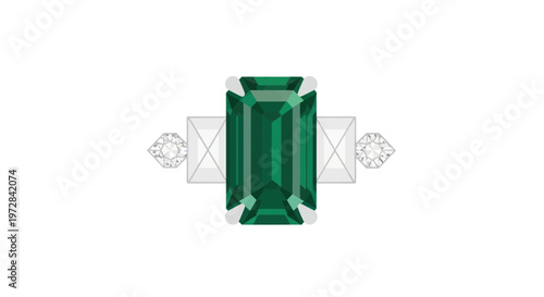 Emerald Cut Emerald Ring with Diamond Accents - Luxury Jewelry