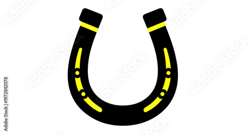 Lucky Horseshoe Symbol, Black and Yellow, Good Fortune Icon, Isolated on White Background