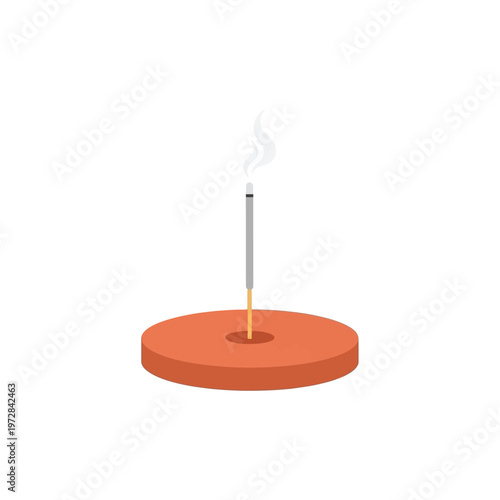 Aromatic incense stick burning with smoke rising from a simple, flat, circular base, representing tranquility and relaxation