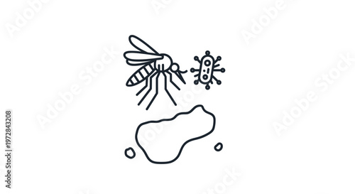 Mosquito and germ symbol with blood drop, representing disease transmission.
