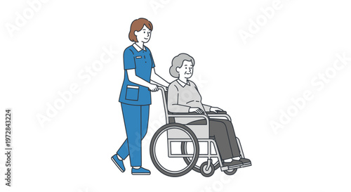 Nurse helping elderly woman in wheelchair, providing compassionate care and assistance.