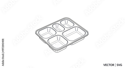 Empty Sectioned Food Tray Vector Illustration - Takeaway Meal Container