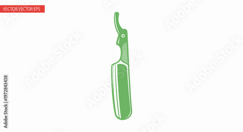 Vintage Straight Razor - Green Outline Illustration on White Background