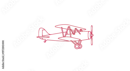 Vintage Biplane Aircraft Line Drawing, Retro Aviation, Simple Doodle Style