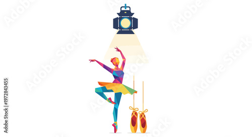 Ballet Dancer in Spotlight with Pointe Shoes, Geometric Design