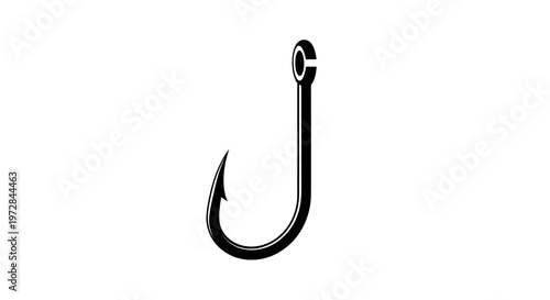 Simple Black Fishing Hook Icon on White Background, Sharp Pointed Design