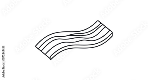 Hand-drawn bacon strip icon, isolated on white background, simple line art illustration.