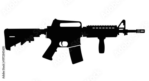 Black Silhouette of a Modern Assault Rifle