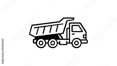 Dump Truck Vector Icon Illustration: Minimalist Black and White Line Art Tipper Truck for Construction, Logistics, and Industrial Design Projects, Scalable Flat Graphic Element AI-Generated