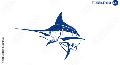 Blue Marlin Fish Silhouette, Ocean Wildlife, Sport Fishing Icon