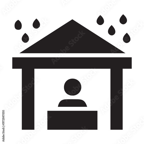Vector icon of a person under a shelter during rain
