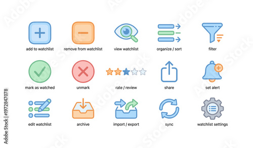 User interface icons for watchlist and review management