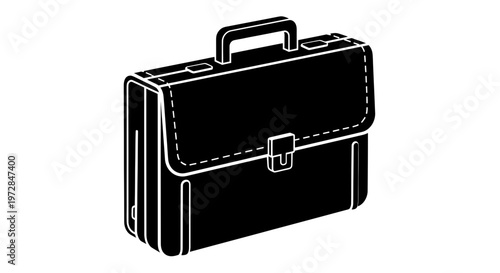 Black briefcase icon, professional business travel accessory, isolated on white background