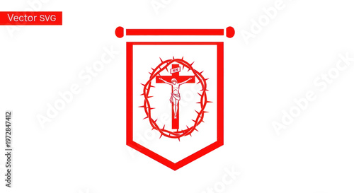 Christian Jesus Crucifixion Crown of Thorns Banner Vector Icon