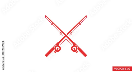 Crossed Fishing Rods Icon - Red Silhouette on White Background