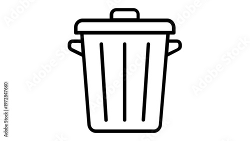 Minimalist Trash Can Vector Icon Illustration - Simple Black Line Art of a Rubbish Bin with Lid and Handles for Office Workspace, Waste Management, and Garbage Disposal Graphic Design Element