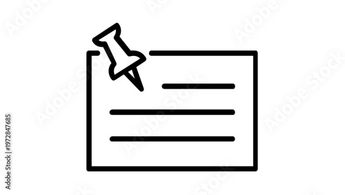 Minimalist Pinned Note Vector Icon Illustration, Featuring a Paper Memo with a Pushpin Thumbtack, Scalable AI-Generated Line Art Graphic for Office Workspace, Reminders, and Business Tasks.