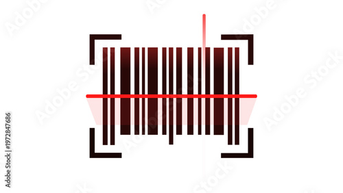 Vector icon illustration of a barcode being scanned by a red laser beam. Minimalist flat design for retail, logistics, inventory management, and digital shopping apps. Scalable AI-generated art.