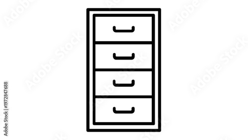 Filing cabinet line icon vector illustration featuring a minimalist office furniture design with four drawers for document storage, organization, and business workspace management.